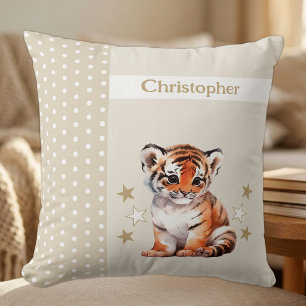 Kid's room add name cute tiger brown throw pillow