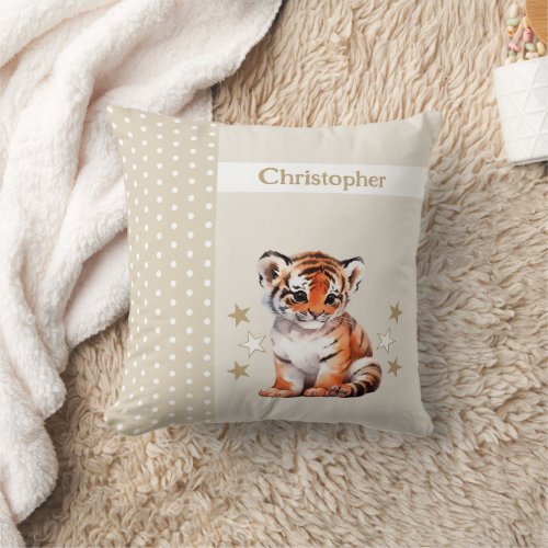 Kids room add name cute tiger brown throw pillow