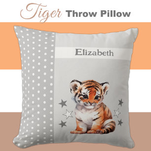 Kid's room add name cute tiger grey throw pillow