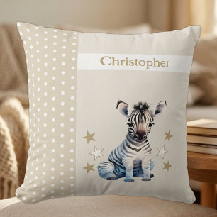 Kid's room add name cute zebra brown throw pillow