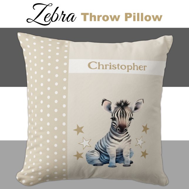 Kid's room add name cute zebra brown throw pillow (Creator Uploaded)