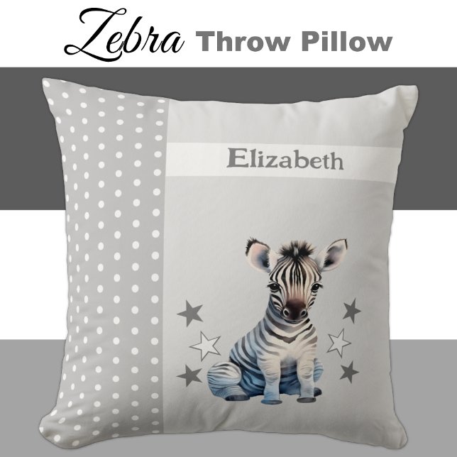 Kid's room add name cute zebra grey throw pillow (Creator Uploaded)