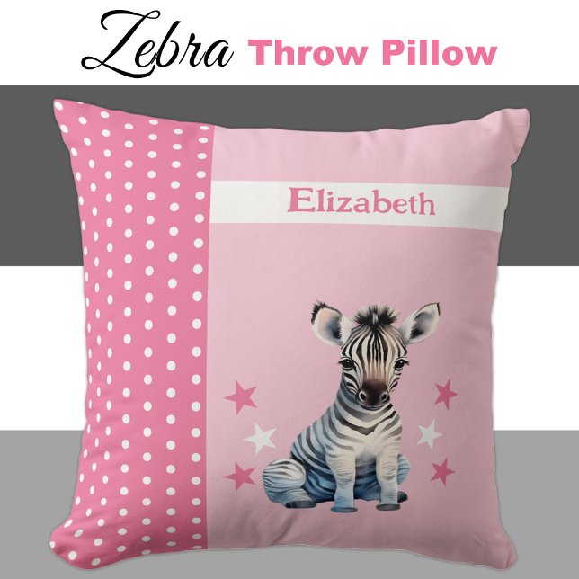 Kid's room add name cute zebra pink throw pillow (Creator Uploaded)