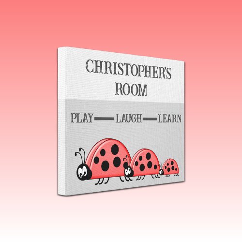 Kids room Ladybugs custom name grey Canvas Print