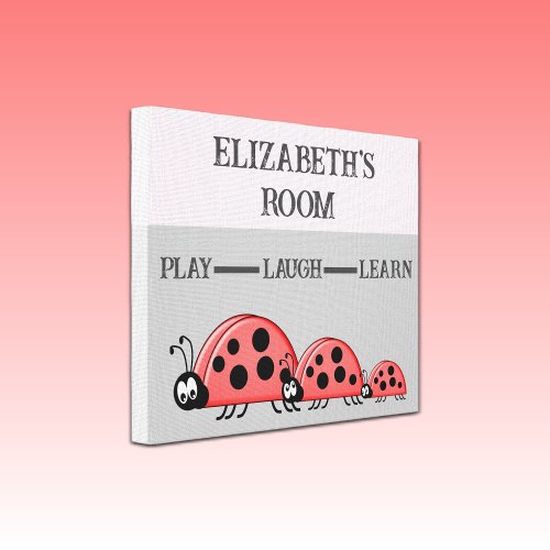 Kids room Ladybugs custom name grey pink Canvas Print