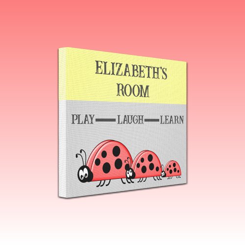 Kids room Ladybugs custom name grey yellow Canvas Print