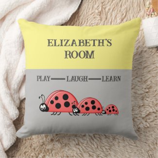 Kid's room Ladybugs custom name grey yellow