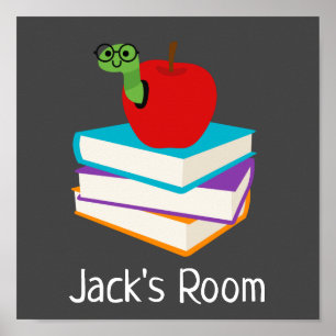Kid's Room name poster with bookworm