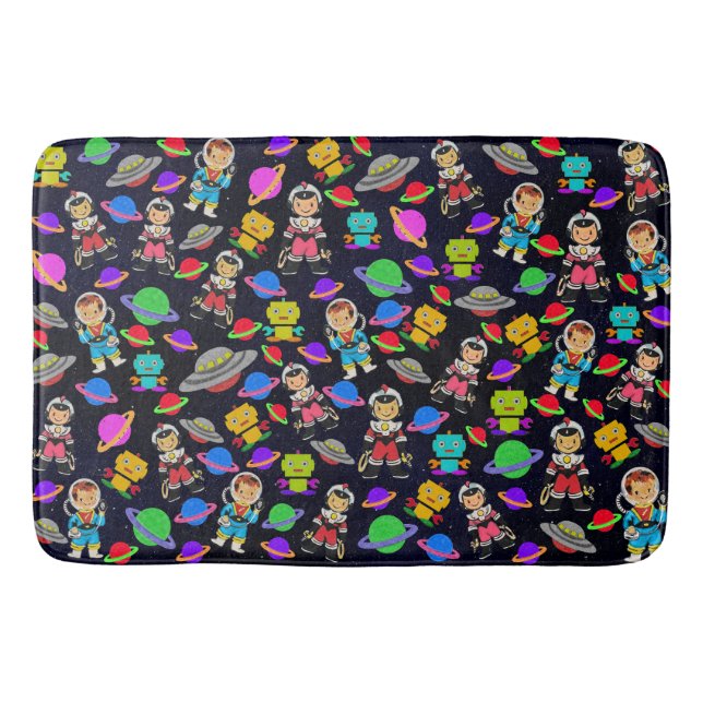 Kids Room Retro Robots and Astronauts  Bath Mat (Front)