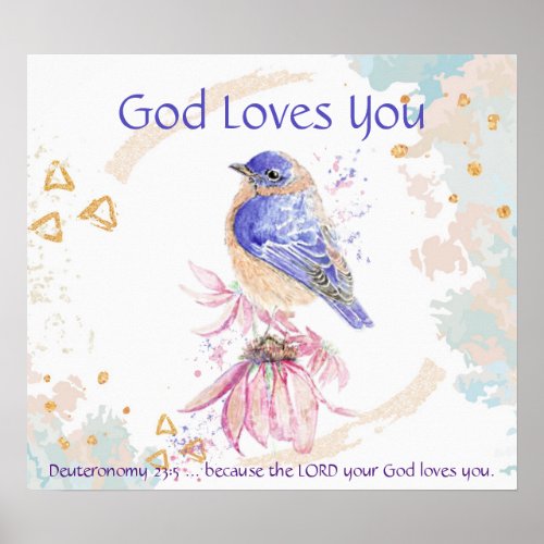 Kids Room Scripture God Loves You Bluebird Bird Poster