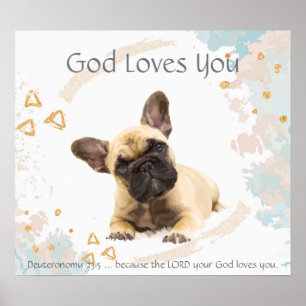 Kids Room Scripture, God Loves You French Bulldog Poster
