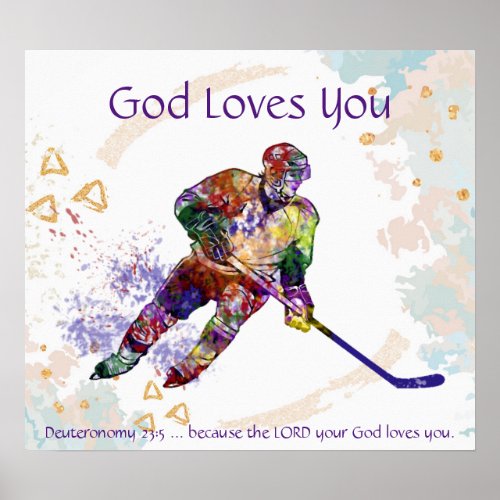 Kids Room Scripture God Loves You Hockey Player Poster
