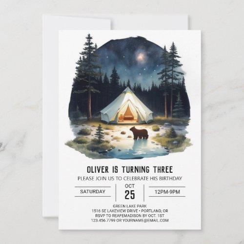 Kids Rustic Mountain Campout Birthday Invitation