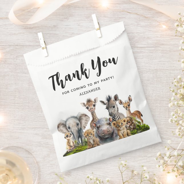 Kids Safari Animals Birthday Favor Bag (Clipped)