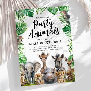 Kids Safari Party Animals Birthday Invitation