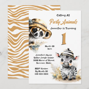 Kids safari party cute meerkat zebra invitation