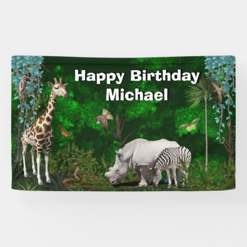 Kids safari wild animal graphic African birthday Banner
