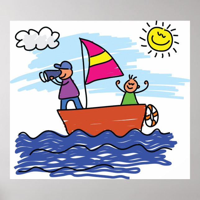 Kids Sailing Adventure Doodle Boat Poster (Front)