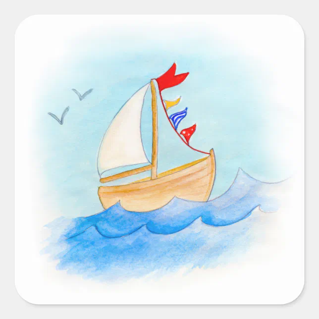 Kids sailing boat stickers | Zazzle