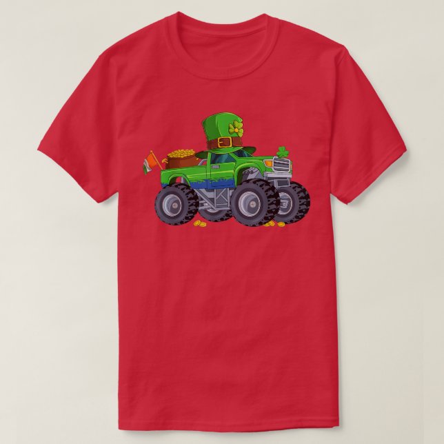 Kids Saint Patricks Day Funny Monster Truck For Bo T-Shirt (Design Front)