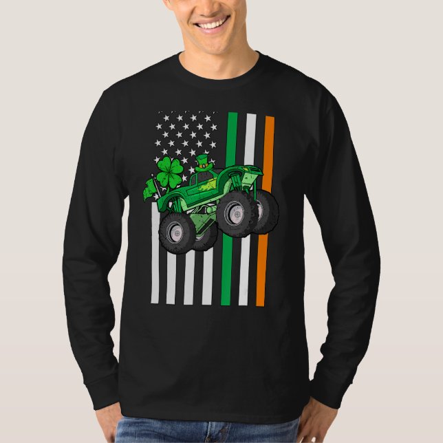 Kids Saint Patrick's Day Monster Truck Shamrock Us T-Shirt (Front)