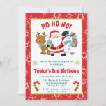 Kids Santa and Friends Christmas Birthday Invitation<br><div class="desc">Cute Kids Santa,  Rudolph the red nosed reindeer and snowman design with candy cane and snowflake elements on a red and white snowflakes background</div>