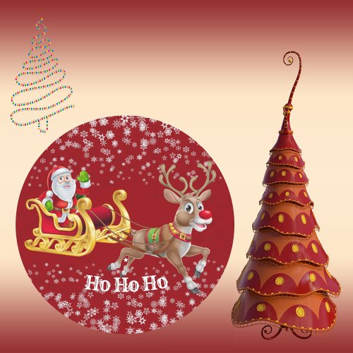 Kids Santa Christmas Reindeer Red Party Crafts  Classic Round Sticker