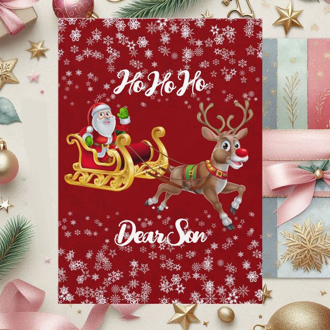 Kids Santa Christmas Reindeer Sleigh Snowflake Red Holiday Card (Kids Santa Christmas Reindeer Sleigh Snowflake Red Holiday Card)