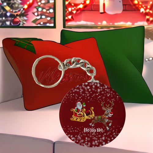 Kids Santa Christmas Reindeer Sleigh Snowflake Red Keychain