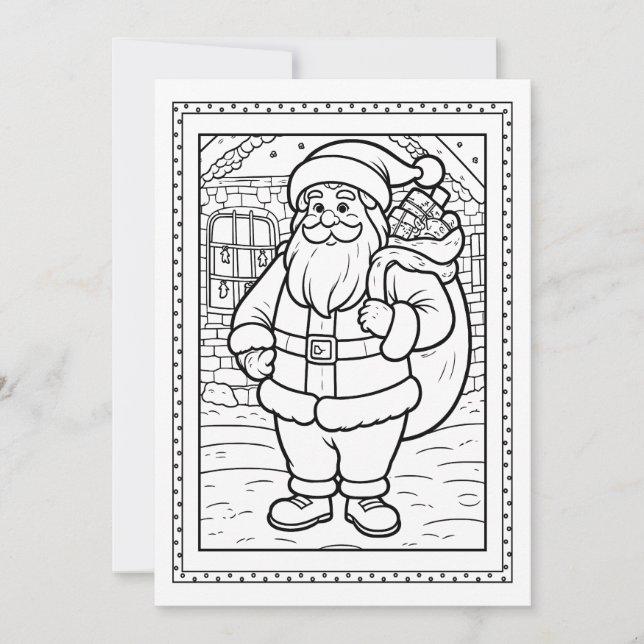 Kids Santa Coloring Christmas Flat Note Card (Front)