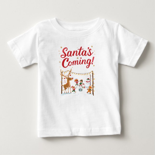 Kids Santa’s Coming Christmas T-Shirt (Front)
