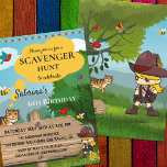 Kids Scavenger Hunt Birthday Party Invitation<br><div class="desc">A cute children's birthday party invitation featuring a cartoon drawing of a garden scene with a girl and a cat with a treasure or scavenger hunt theme.</div>