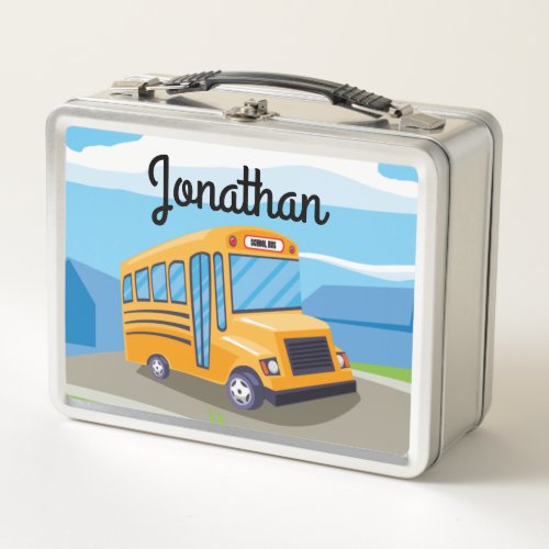 Kids School Bus with two children Metal Lunch Box