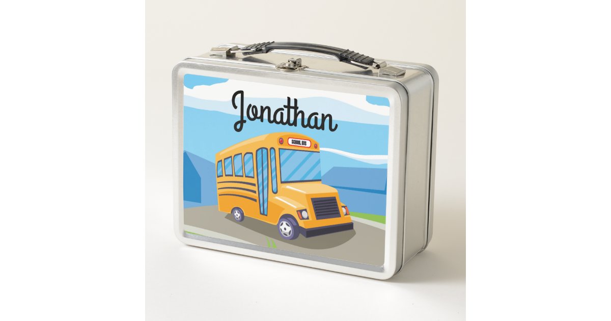 Kid's School Bus with two children Metal Lunch Box | Zazzle