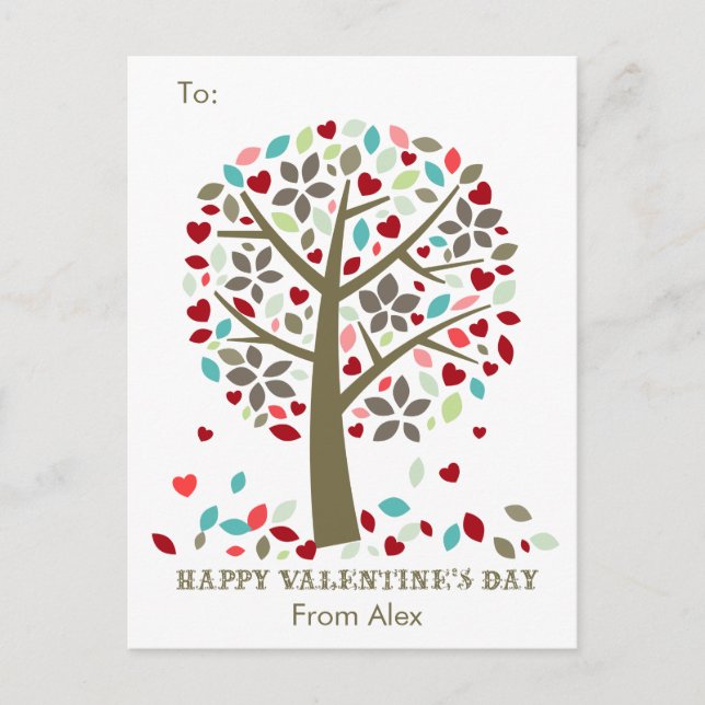 Kids School Classroom Valentine Cards Modern Tree (Front)