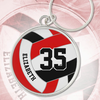 Kids School Club Colors Red Black Volleyball Keychain by katz_d_zynes at Zazzle