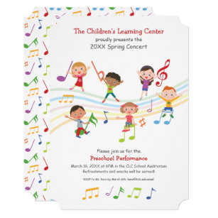 kids school concert colorful music notes invitation sunday school invitation cards