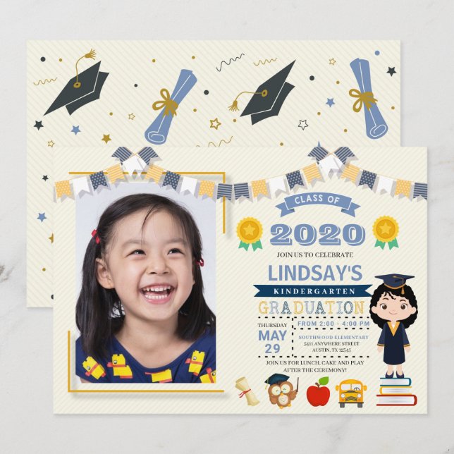 Kids School Graduation Photo Invitation (Front/Back)