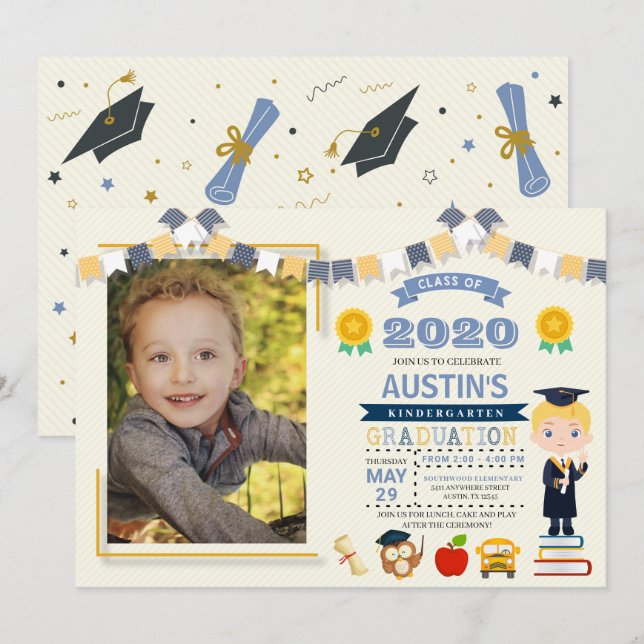Kids School Graduation Photo Invitation (Front/Back)