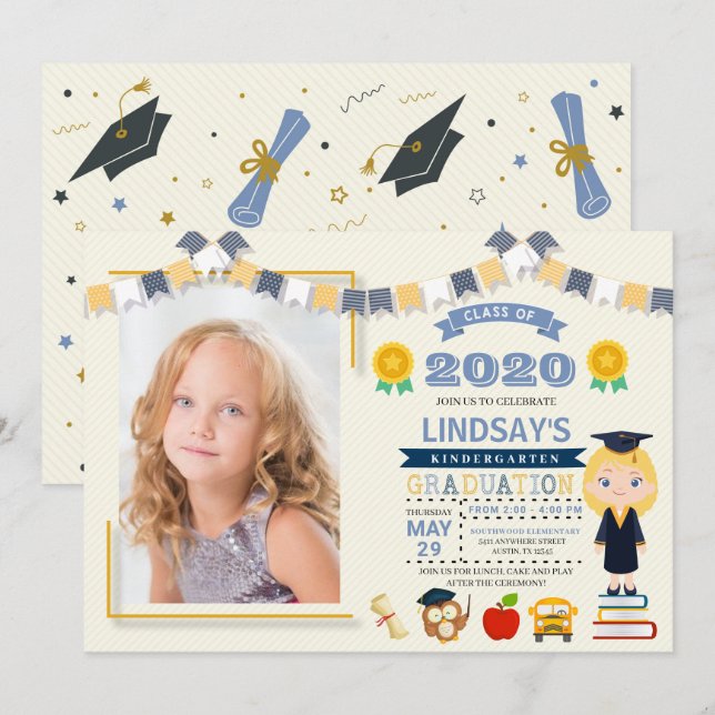 Kids School Graduation Photo Invitation (Front/Back)