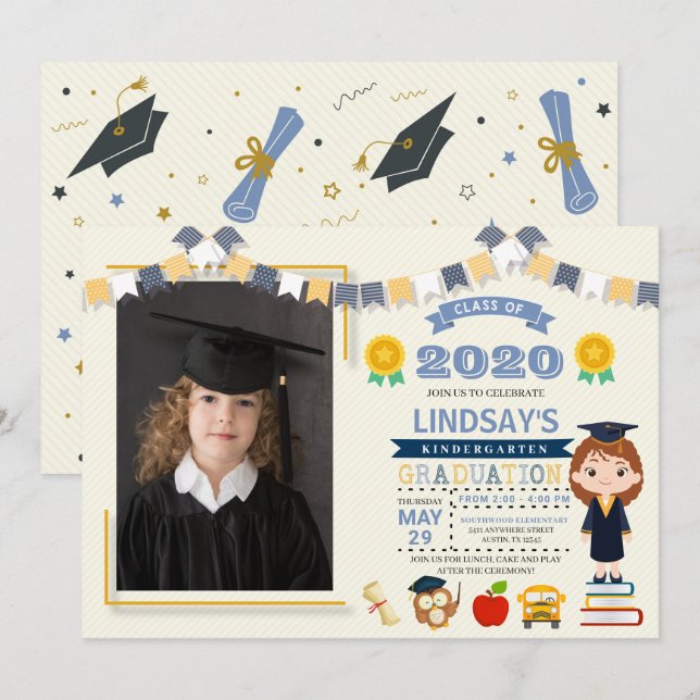 Kids School Graduation Photo Invitation (Front/Back)