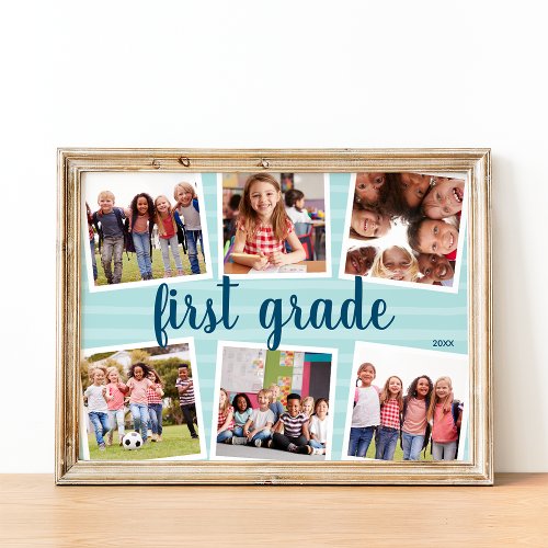 Kids School Year Keepsake Aqua Photo Collage Print