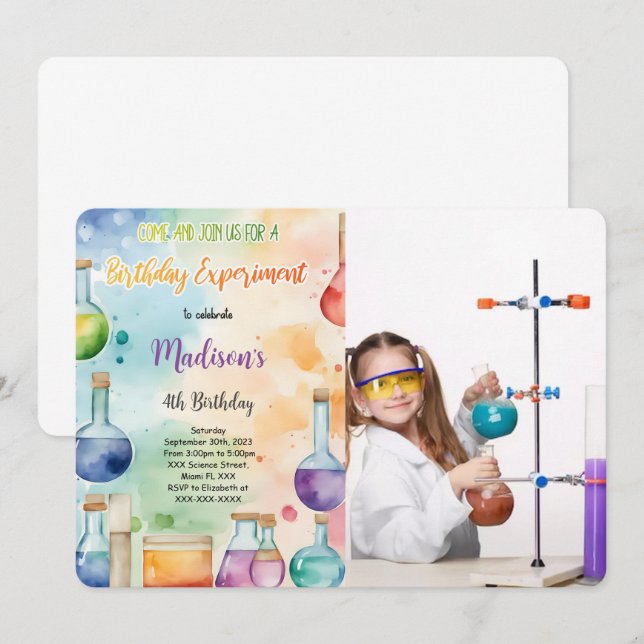 Kids Science Birthday Party Photo Invitation (Front/Back)