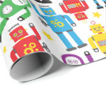 Kids Science Fiction Robots and Aliens Birthday Wrapping Paper<br><div class="desc">White gift wrap printed with a colorful pattern of kid's science fiction aliens and robots</div>