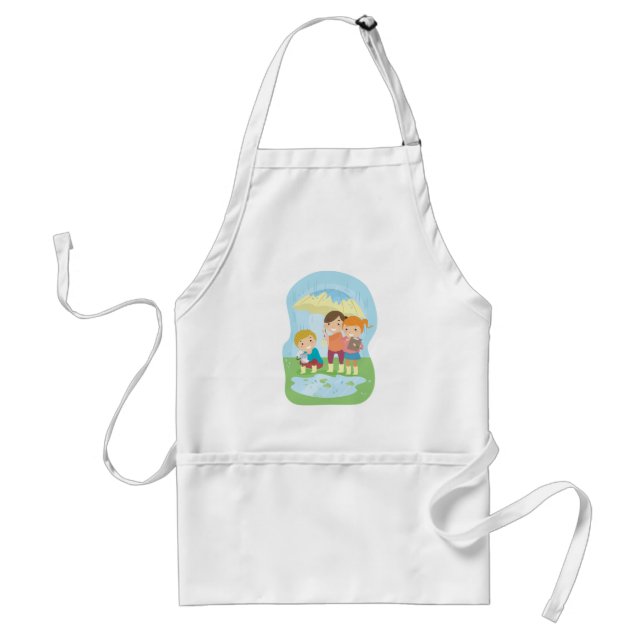 Kids Science Nature Study in Rain Adult Apron (Front)