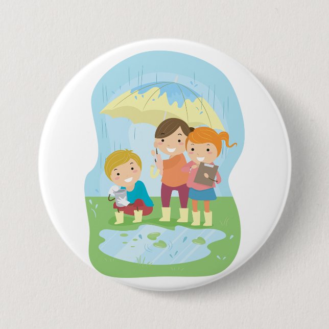 Kids Science Nature Study in Rain Button (Front)