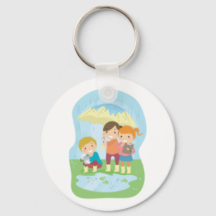 Kids Science Nature Study in Rain Keychain
