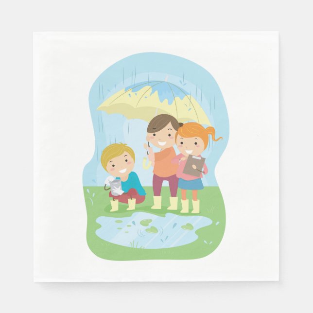 Kids Science Nature Study in Rain Napkins (Front)