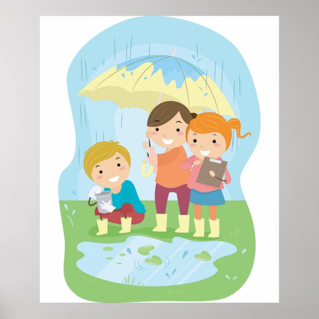 Kids Science Nature Study in Rain Poster (Front)