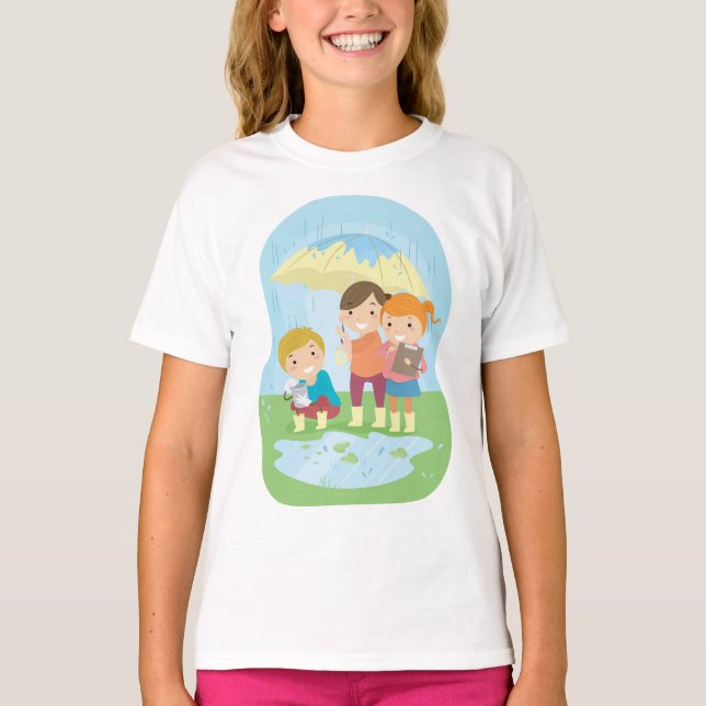 Kids Science Nature Study in Rain T-Shirt (Front)